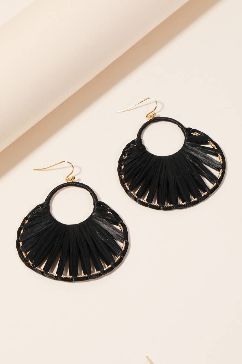 Oval Raffia Thread Drop Earrings