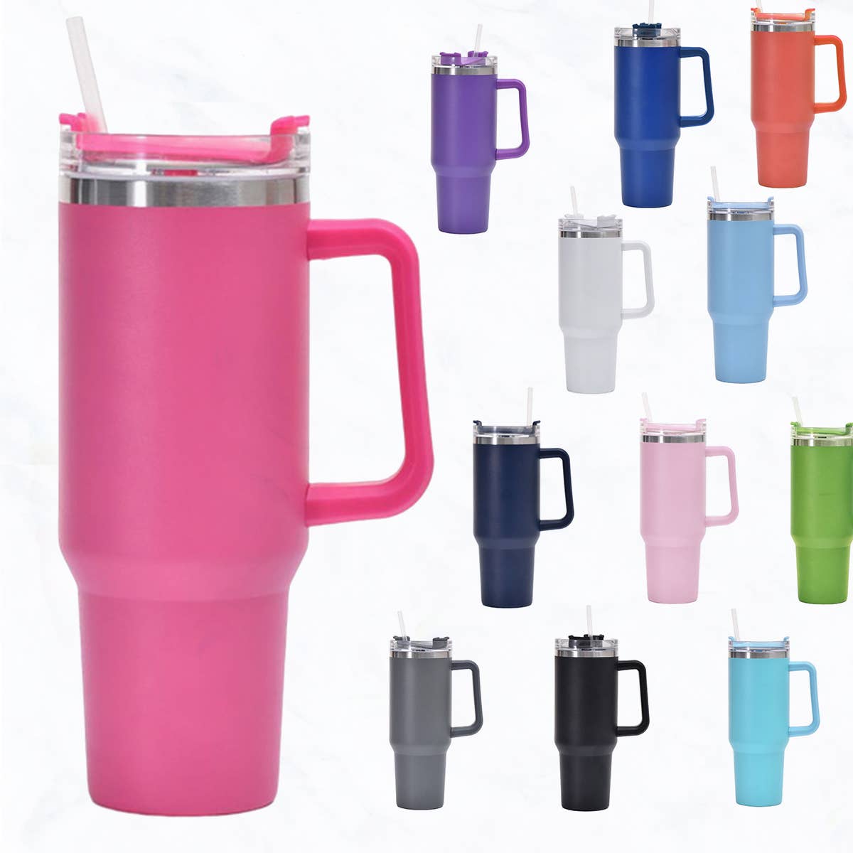 40 oz, Stainless Steel Tumbler with Handle, Straws Include