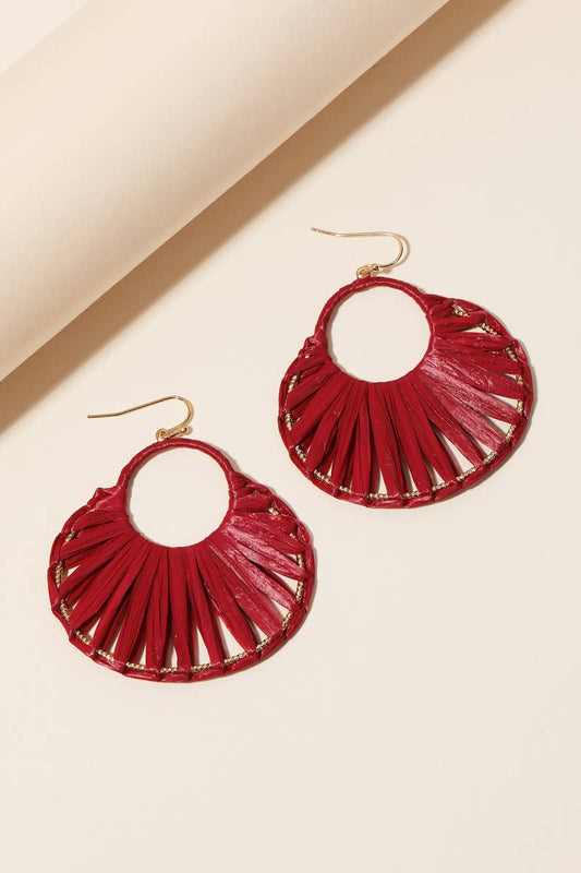 Oval Raffia Thread Drop Earrings