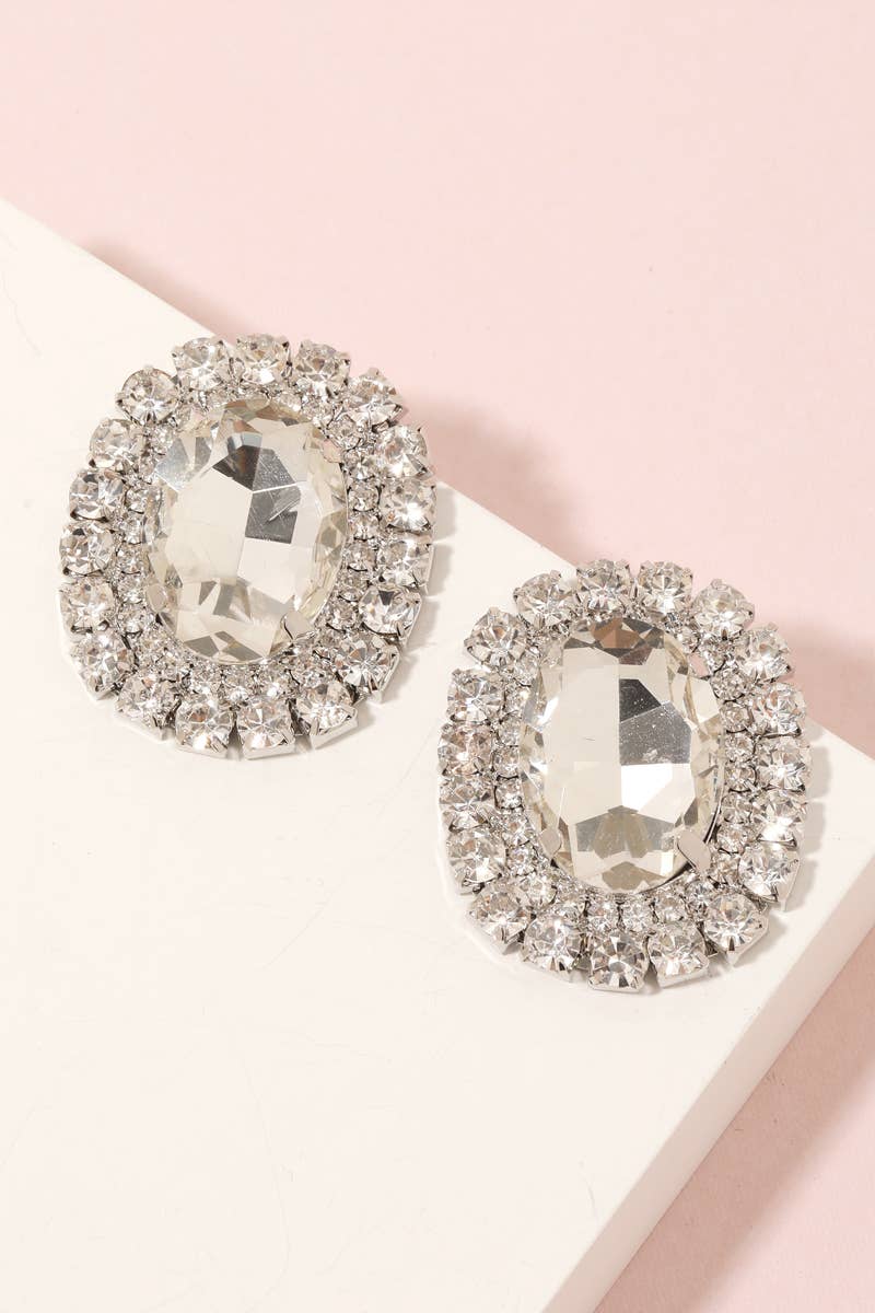 Oval Pave Trim Stud Earrings