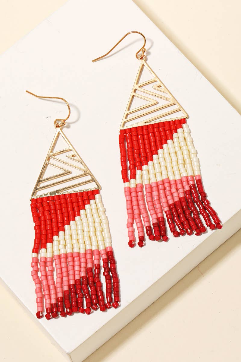 Intricate Triangle And Beaded Fringe Earrings