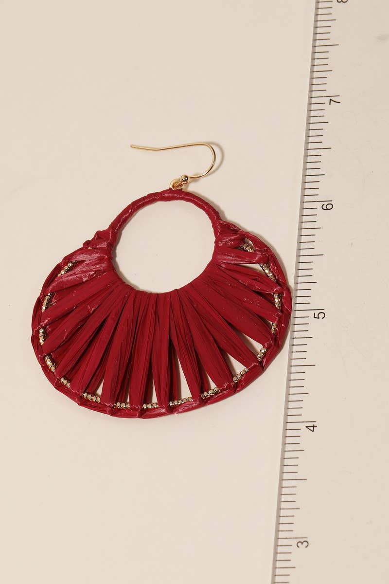 Oval Raffia Thread Drop Earrings