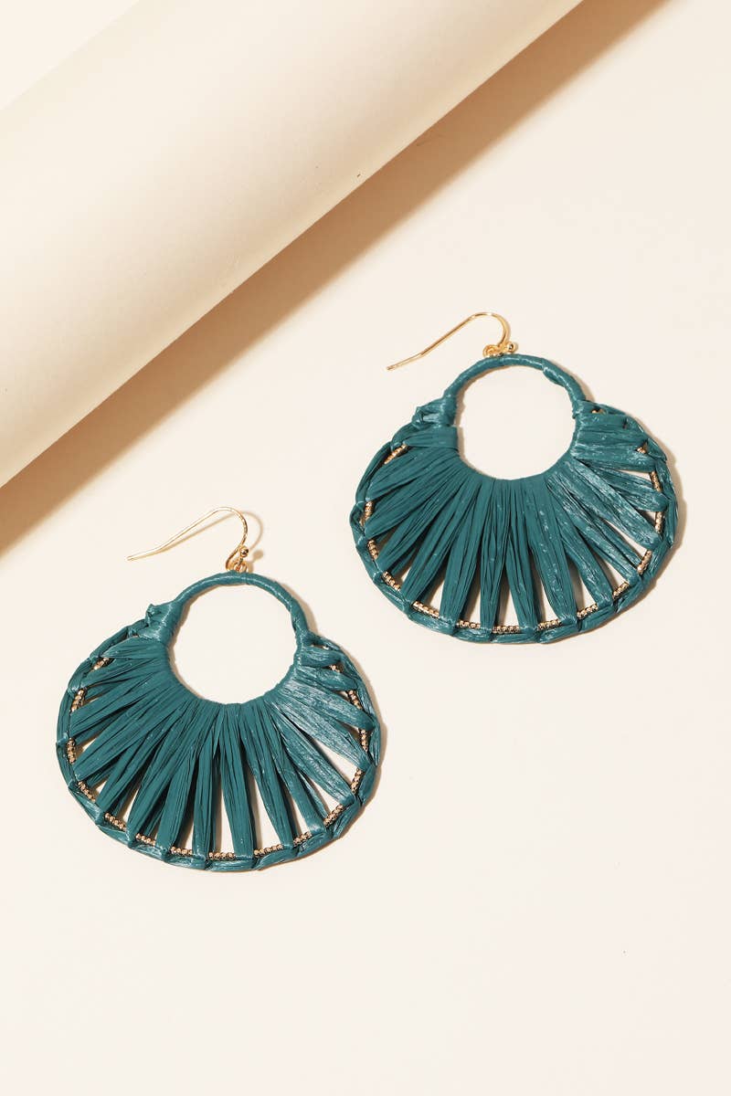 Oval Raffia Thread Drop Earrings