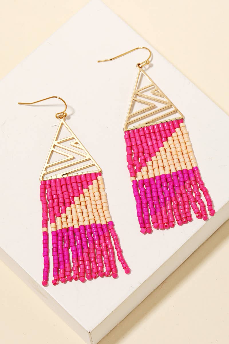 Intricate Triangle And Beaded Fringe Earrings