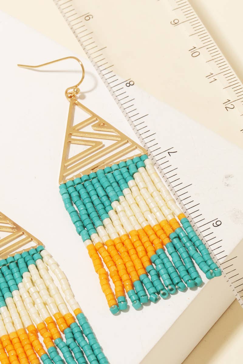 Intricate Triangle And Beaded Fringe Earrings