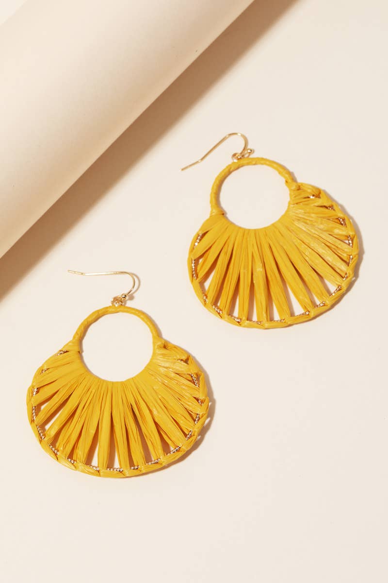 Oval Raffia Thread Drop Earrings