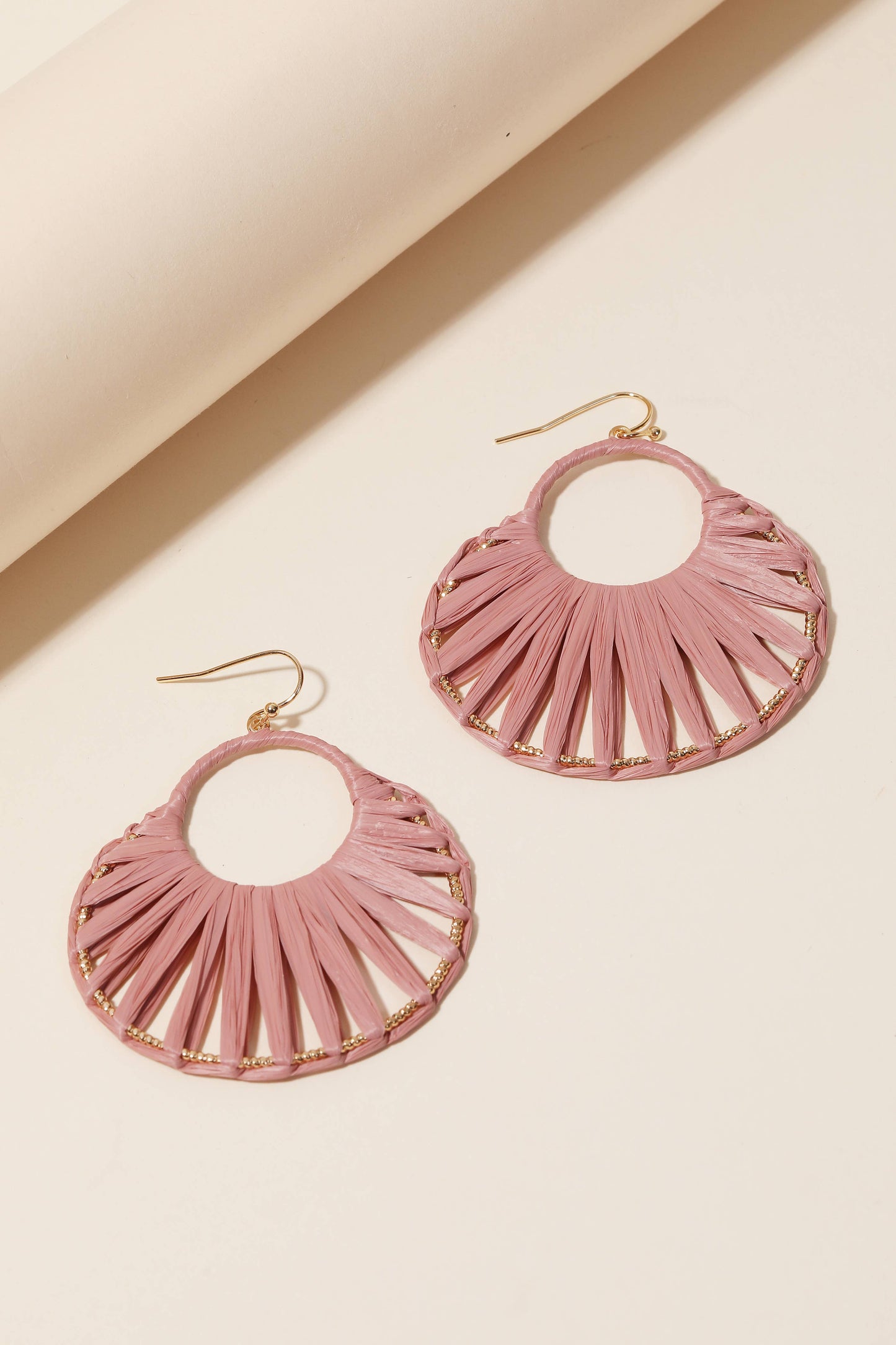 Oval Raffia Thread Drop Earrings