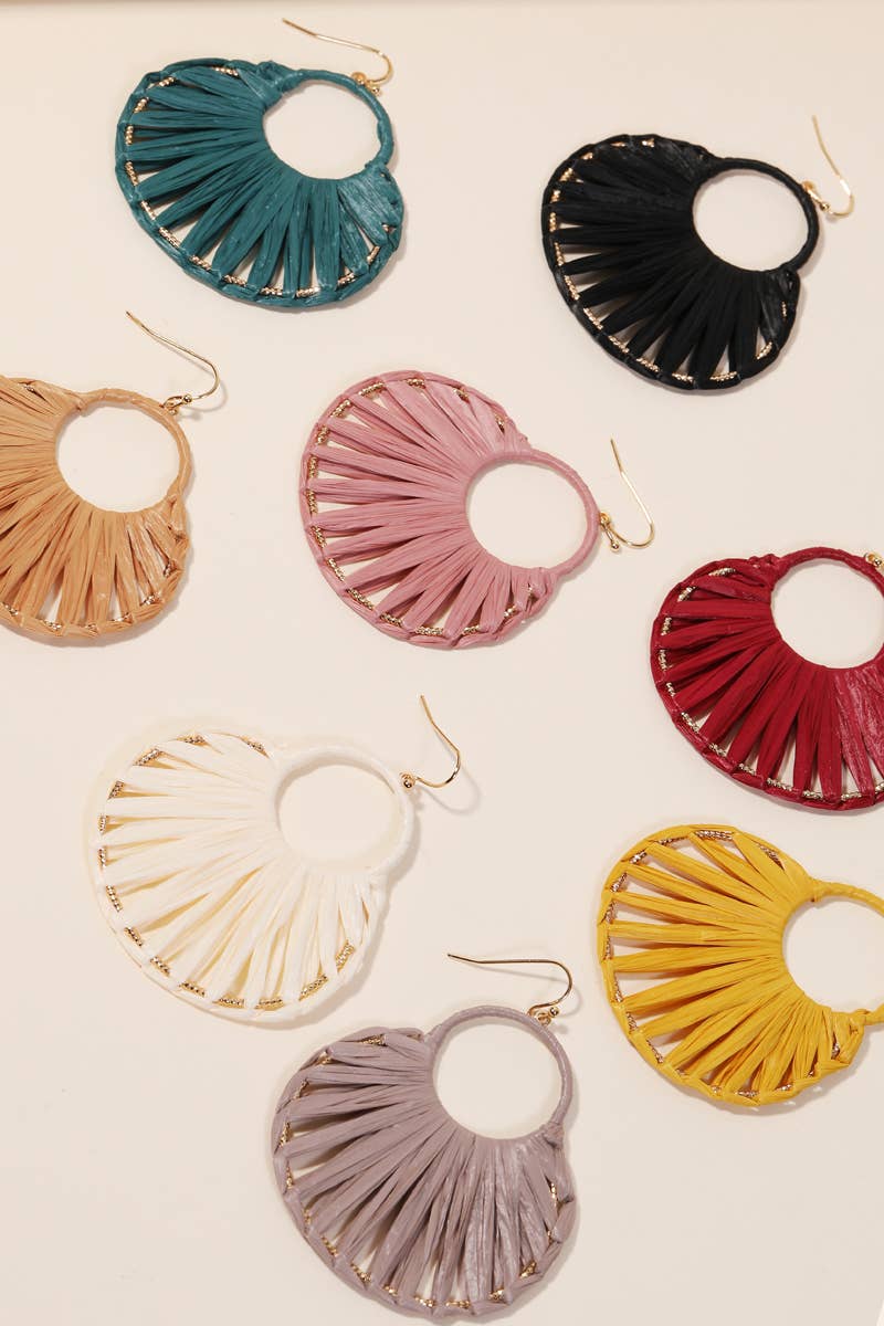 Oval Raffia Thread Drop Earrings