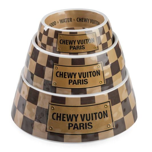 Checker Chewy Vuiton Bowl - 3 Sizes!! Dog Bowls