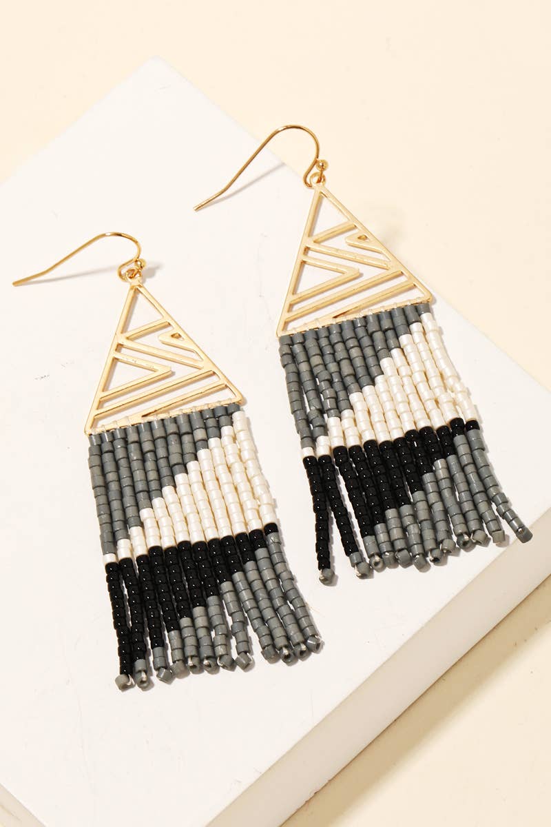 Intricate Triangle And Beaded Fringe Earrings