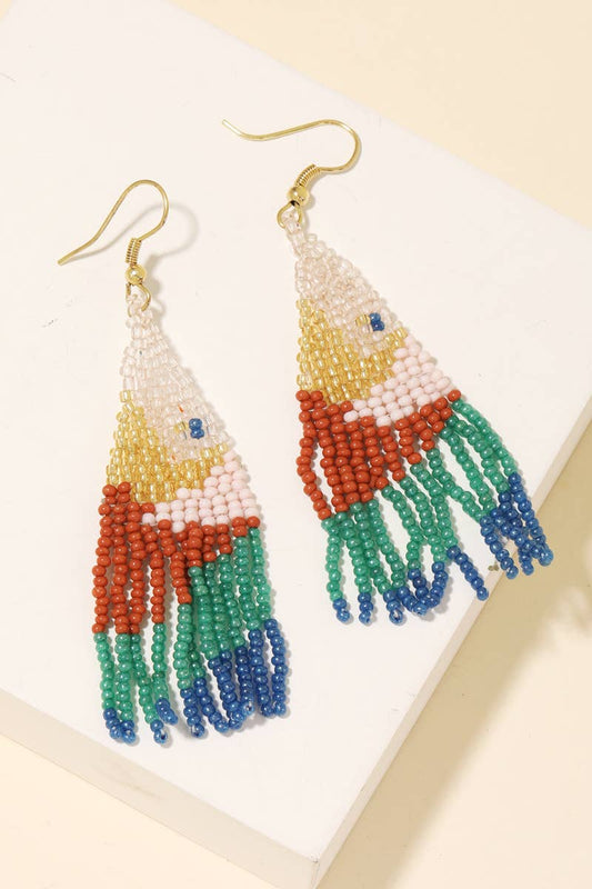 Abstract Triangle Fringe Beaded Drop Earrings