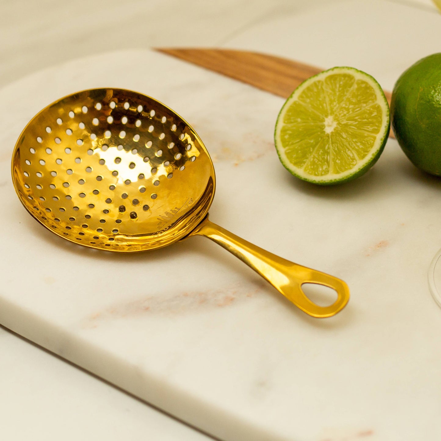 Julep Strainer, Gold Cocktail Jigger