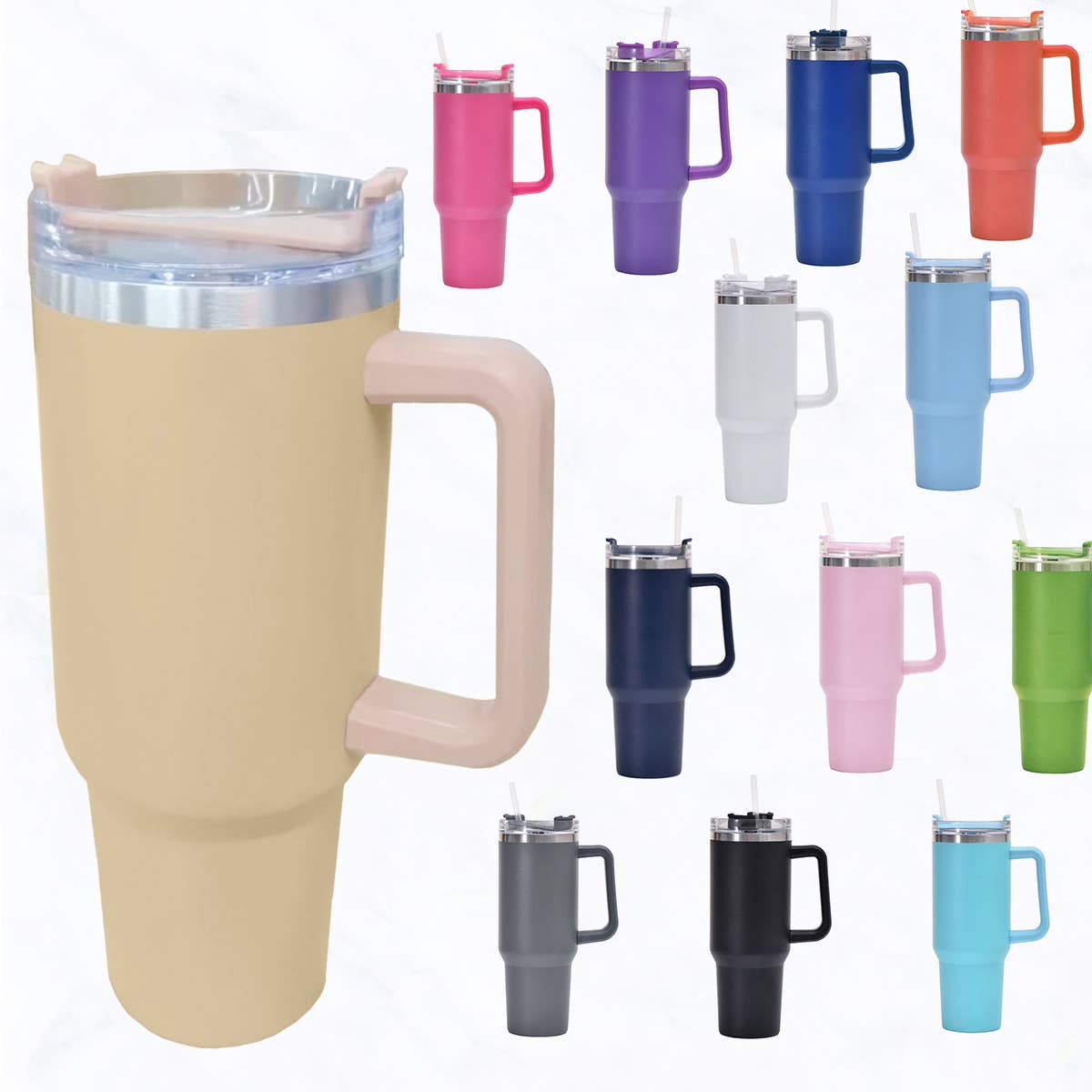 40 oz, Stainless Steel Tumbler with Handle, Straws Include