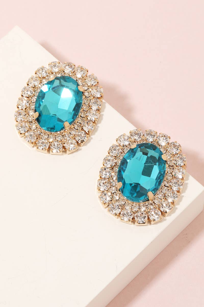 Oval Pave Trim Stud Earrings