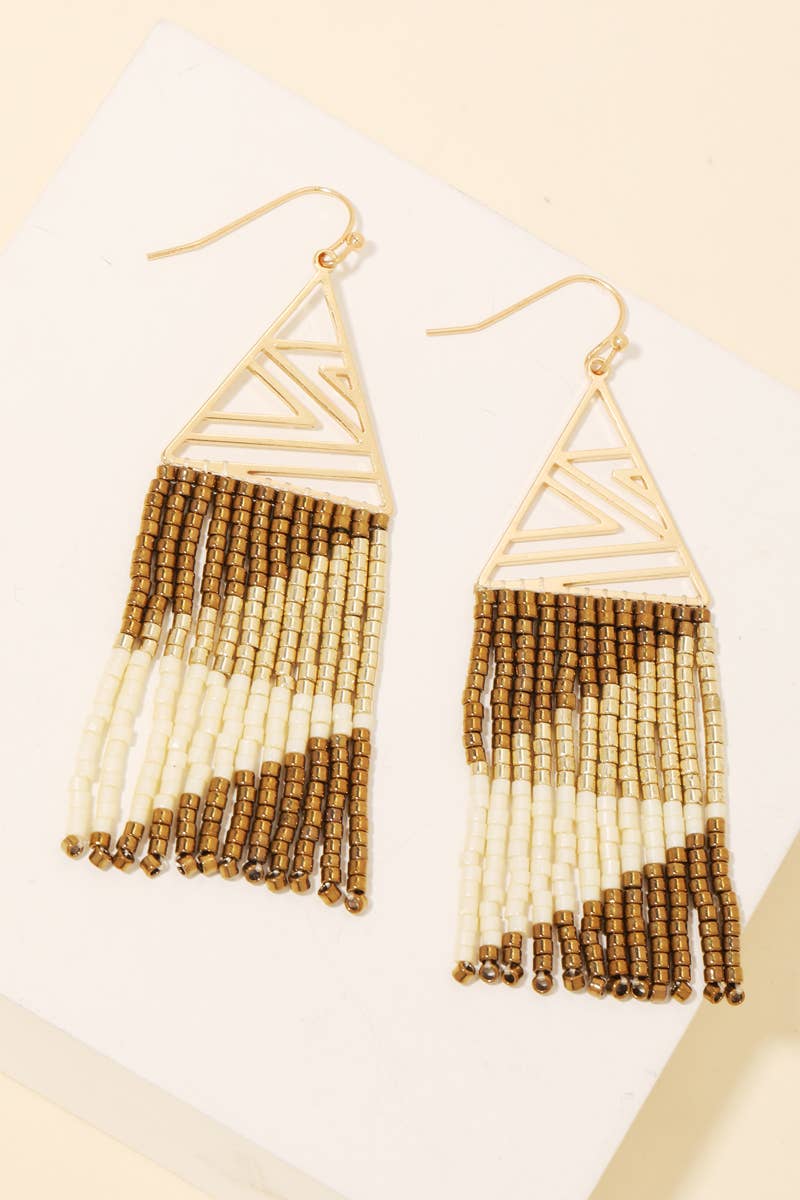 Intricate Triangle And Beaded Fringe Earrings