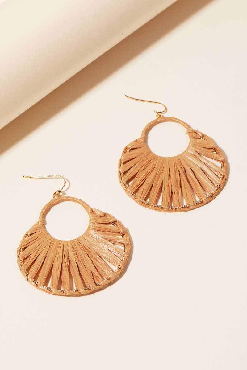 Oval Raffia Thread Drop Earrings