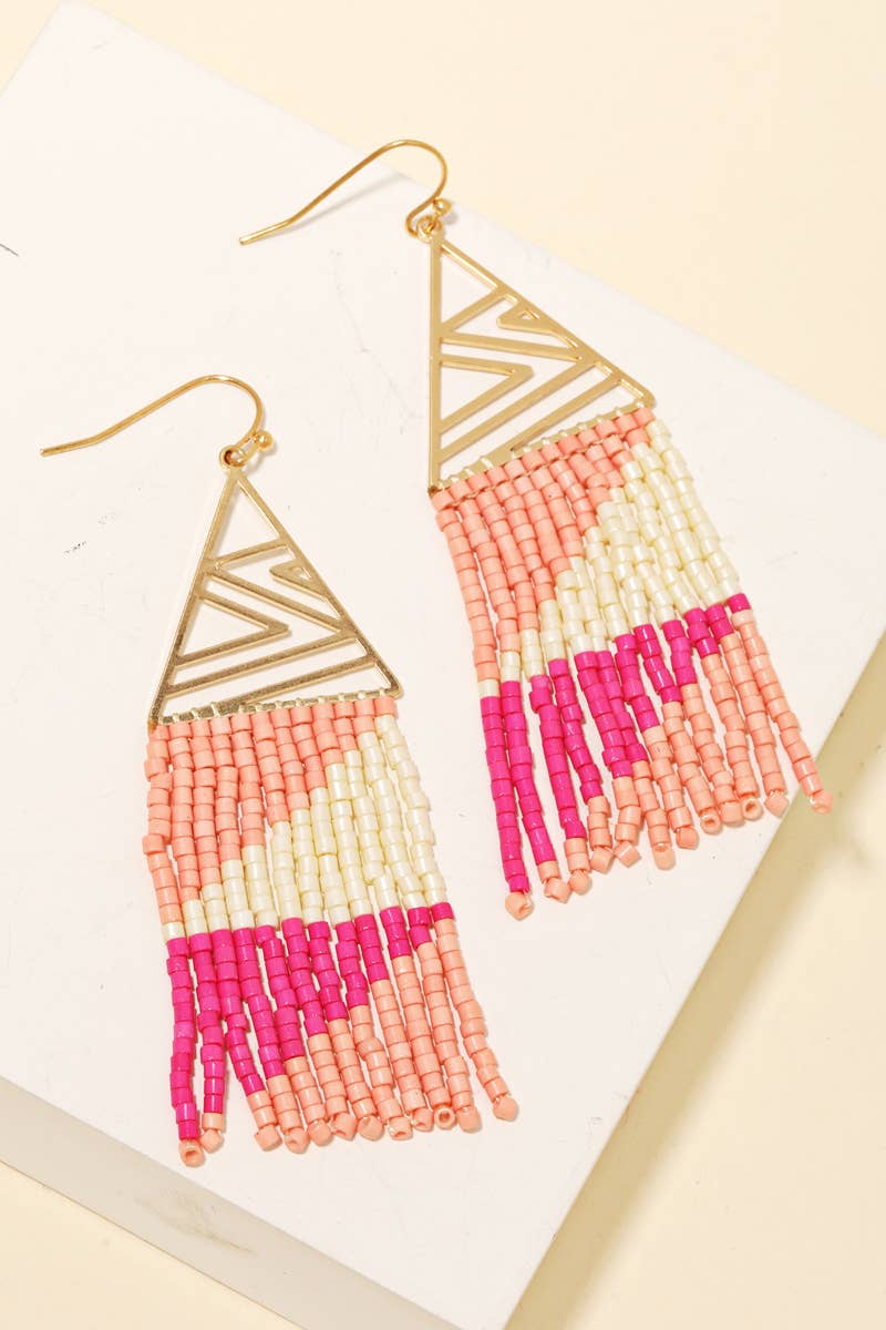 Intricate Triangle And Beaded Fringe Earrings