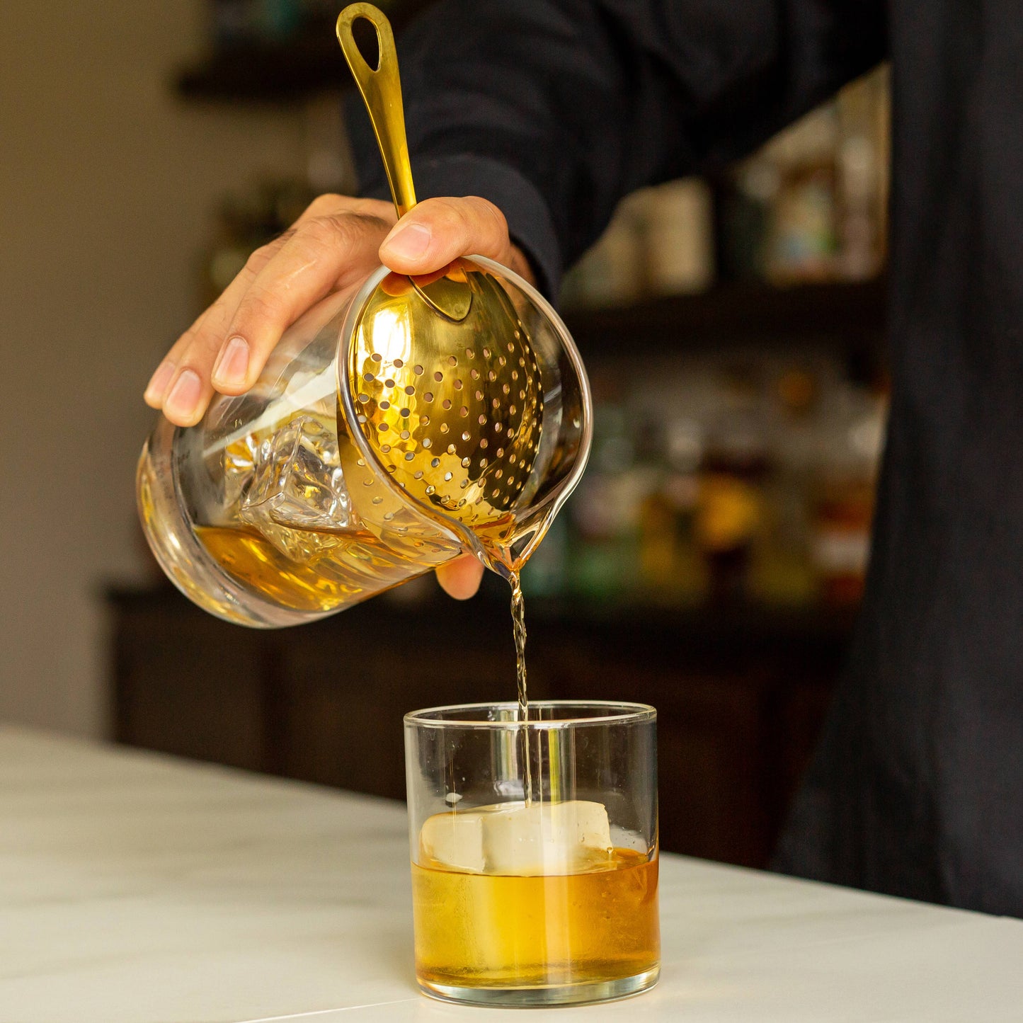 Julep Strainer, Gold Cocktail Jigger