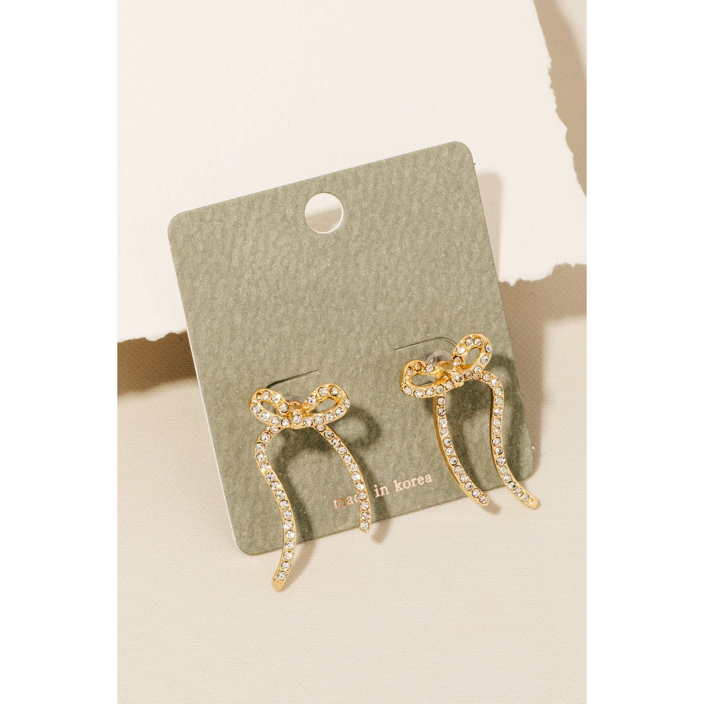 Pave Metallic Ribbon Bow Stud Earrings