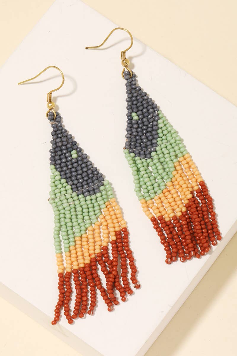 Abstract Triangle Fringe Beaded Drop Earrings