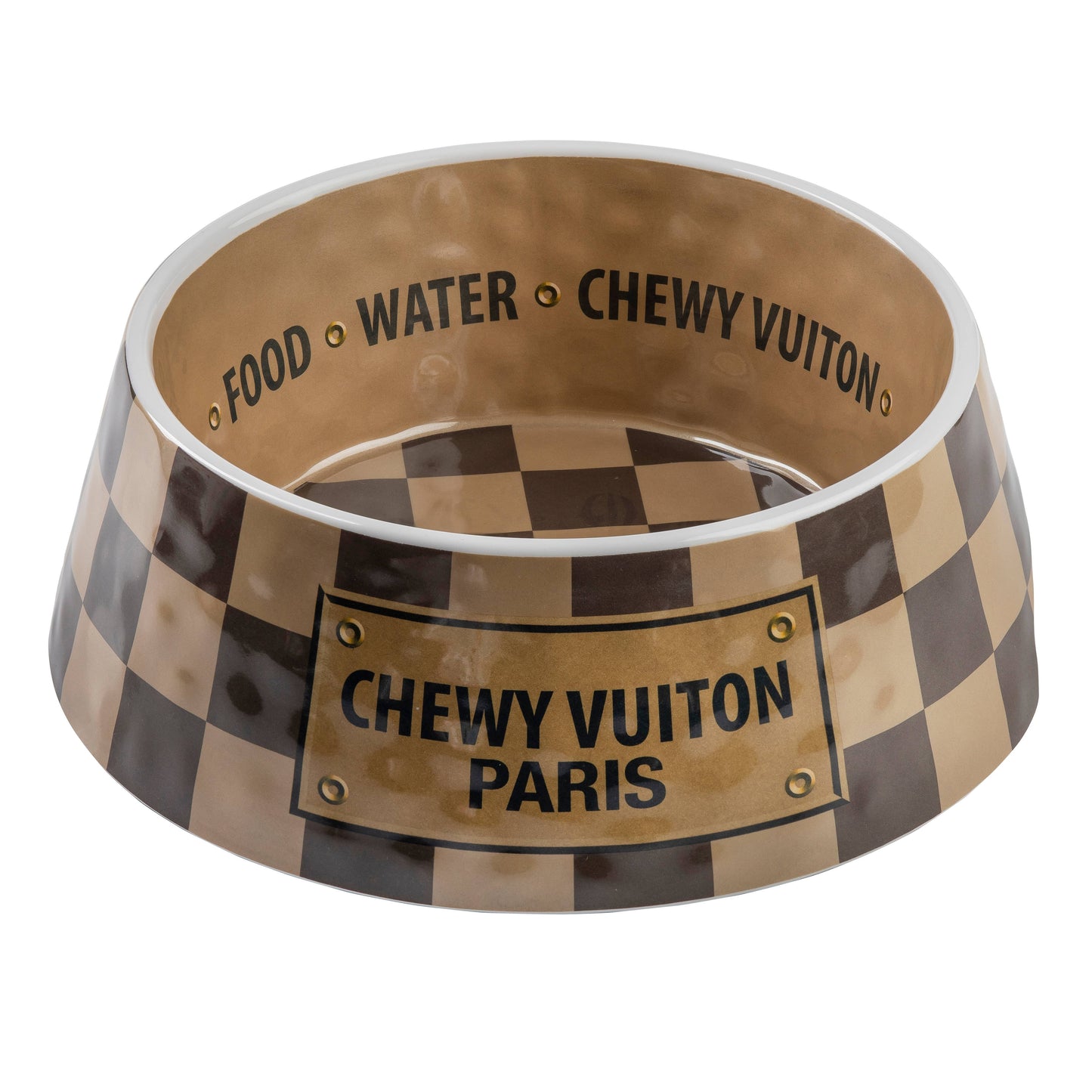 Checker Chewy Vuiton Bowl - 3 Sizes!! Dog Bowls