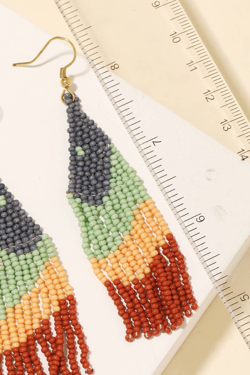 Abstract Triangle Fringe Beaded Drop Earrings