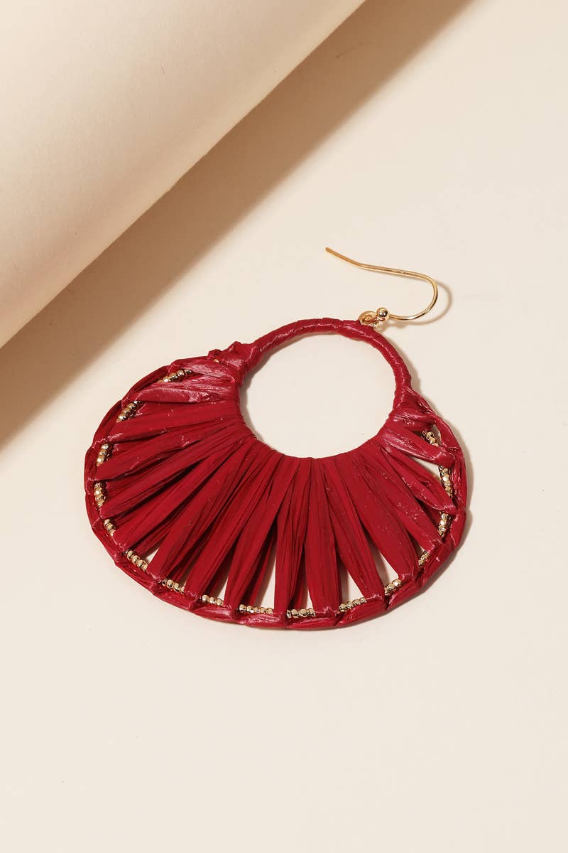 Oval Raffia Thread Drop Earrings