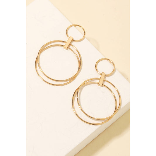 Layered Metallic Hoop Drop Earrings