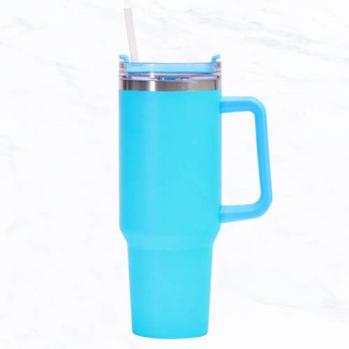 40 oz, Stainless Steel Tumbler with Handle, Straws Include