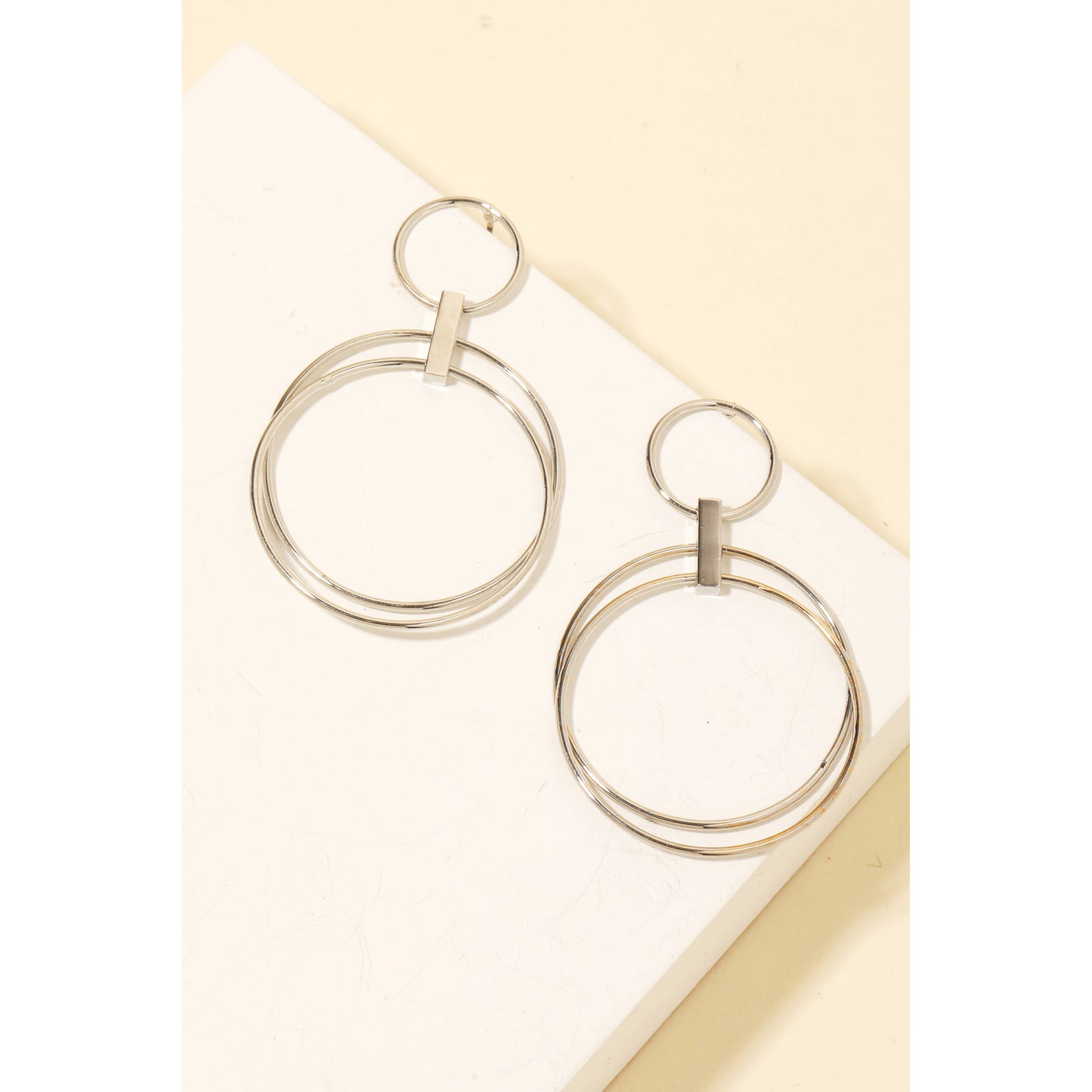 Layered Metallic Hoop Drop Earrings