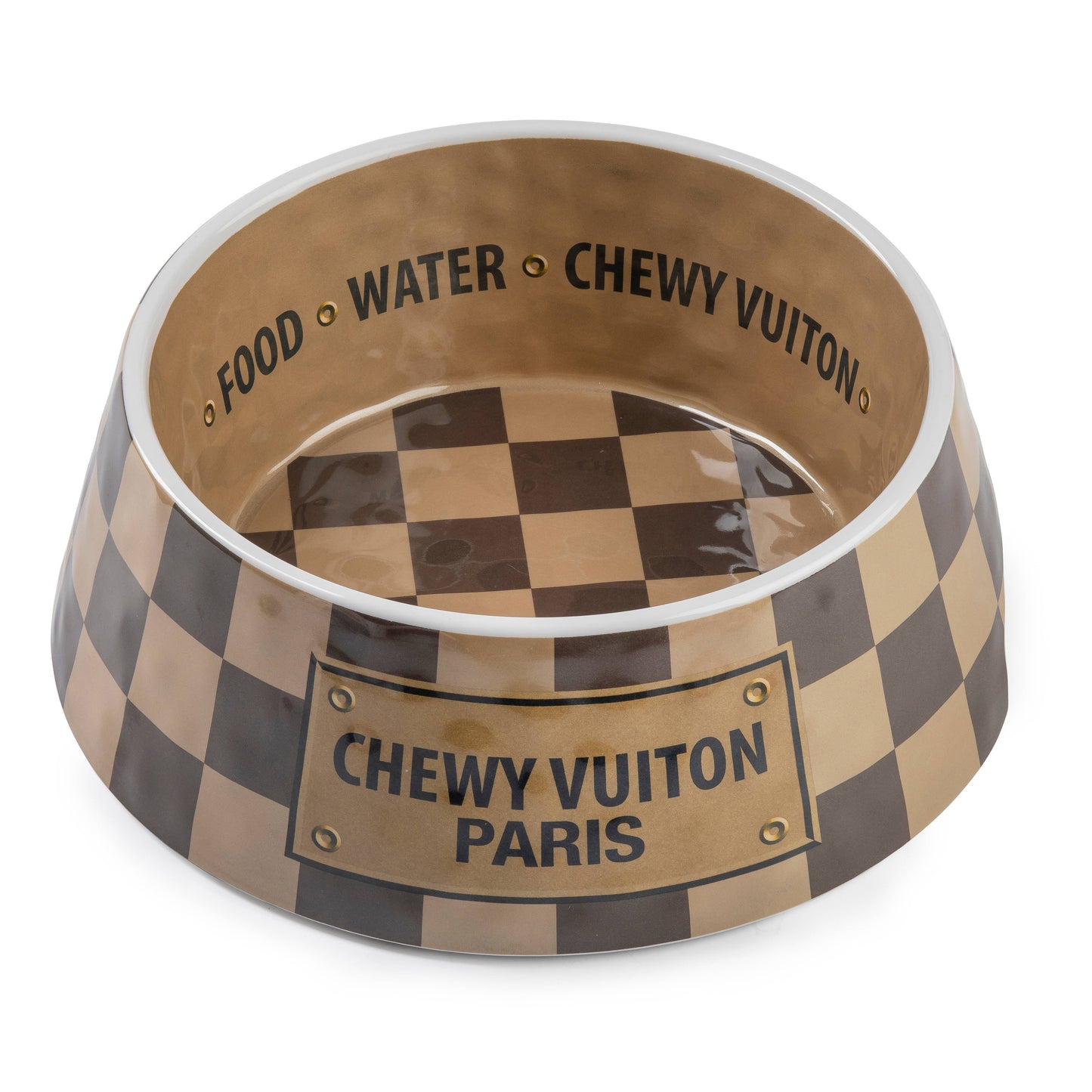 Checker Chewy Vuiton Bowl - 3 Sizes!! Dog Bowls