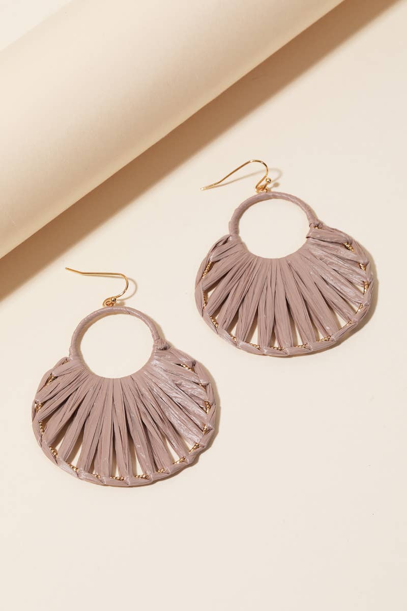 Oval Raffia Thread Drop Earrings