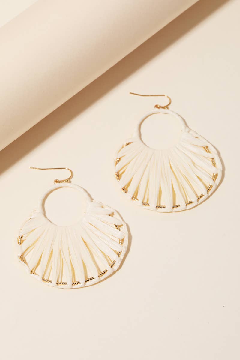 Oval Raffia Thread Drop Earrings