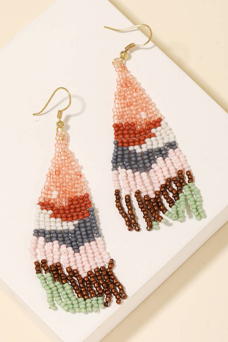 Abstract Triangle Fringe Beaded Drop Earrings